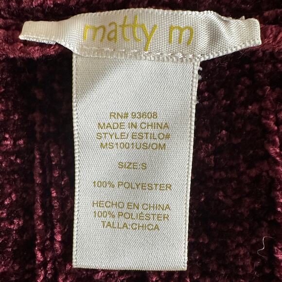 Matty M Chenille Ribbed Cardigan Sz Small Burgundy Red Boho Lounge Chunky EUC - Picture 8 of 10